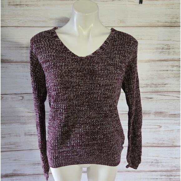 So Marled Purple Lace up Back V Neck Sweater sz Small - Picture 2 of 5